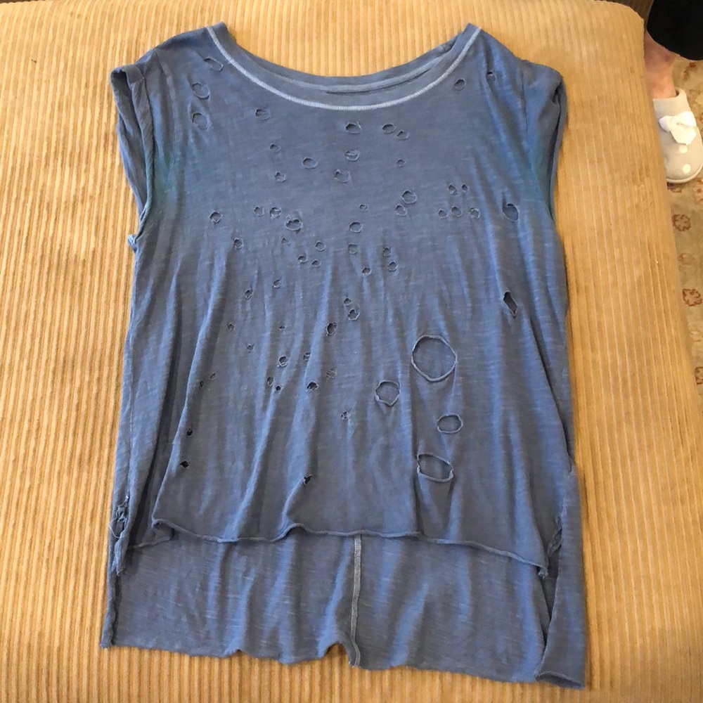 Blue hole ripped free people t shirt top